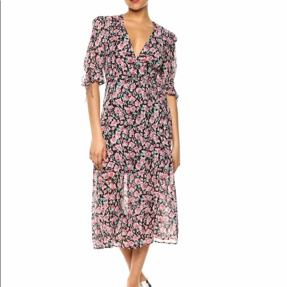 Floral Silk Midi Wrap Dress The Kooples Paris Candy Flower 2 XS S